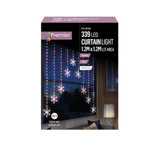 Load image into Gallery viewer, Premier 1.2m x 1.2m Pin Wire Snowflake V Curtain 339 Rainbow LED Light
