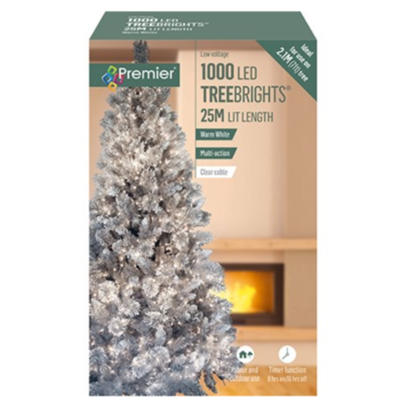 Premier TreeBrights 1000 Warm White LED Christmas String Lights Clear Cable
