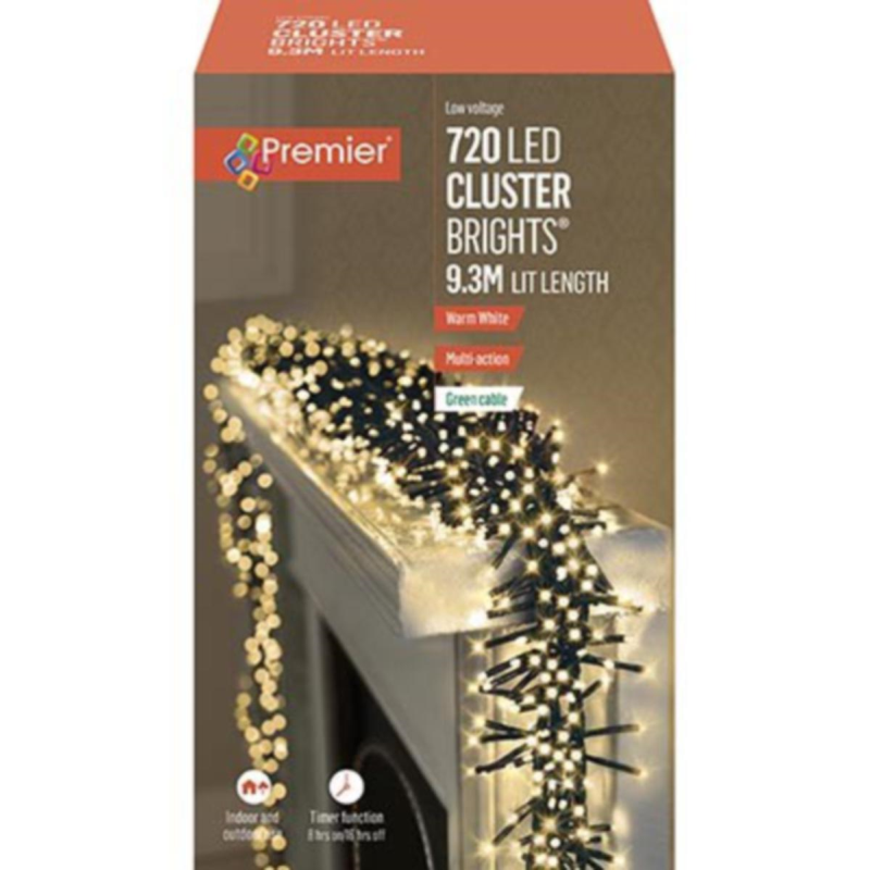 Premier 720 LED Cluster Brights Christmas Lights Warm White