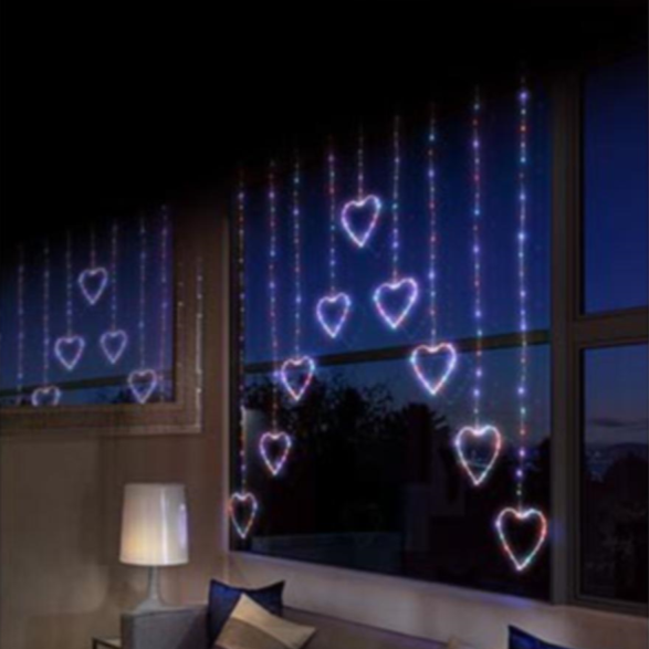 Rainbow Heart V-Shape Christmas Curtain Lights