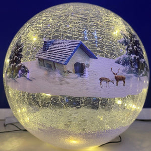 Crackle Effect Lit 20cm Ball with Winter Lodge Scene Battery Operated